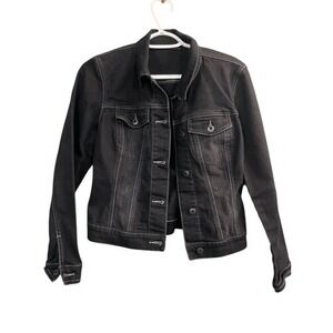 NY & Company‎ Black Denim Jacket Womens XS Button Front Long Sleeve Stretch